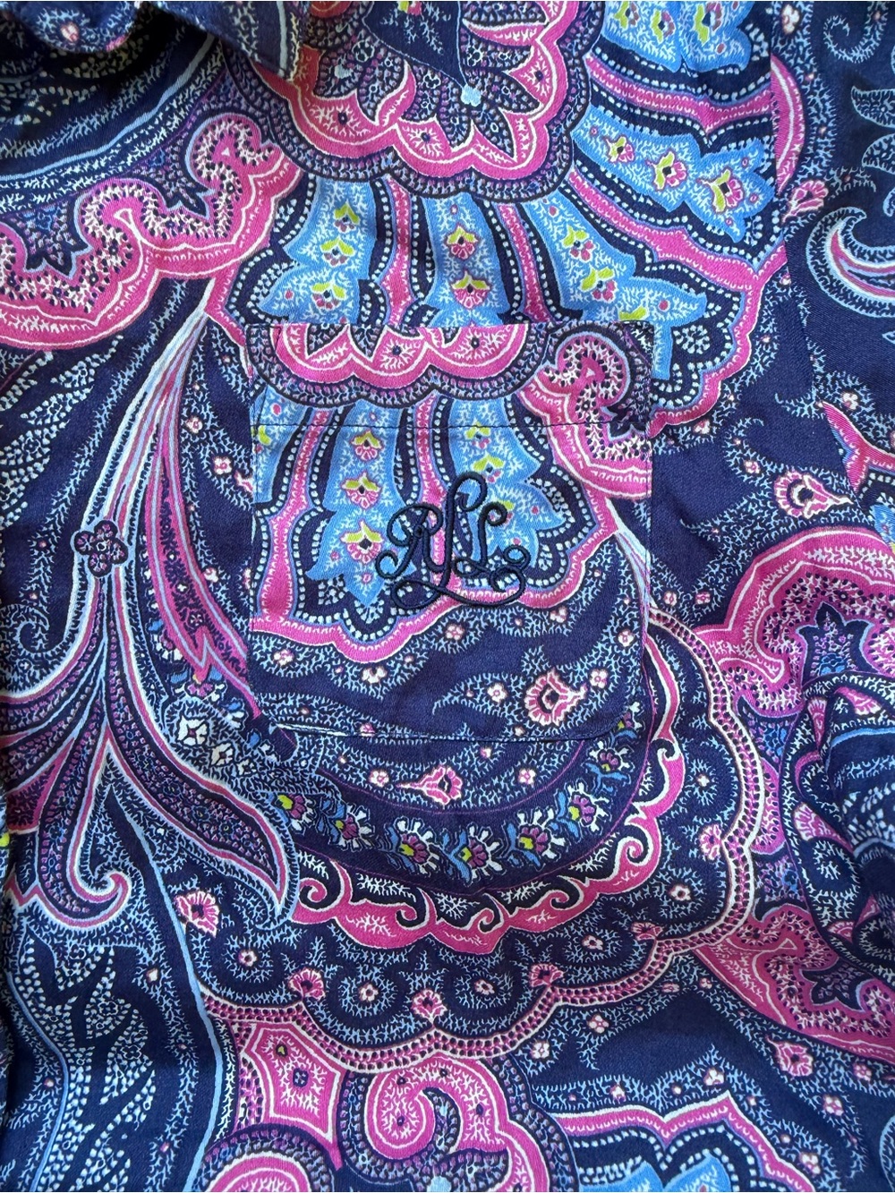 Ralph Lauren Navy Paisley Button-Up with Pink and Light Blue Accents sleepwear - Picture 3 of 6